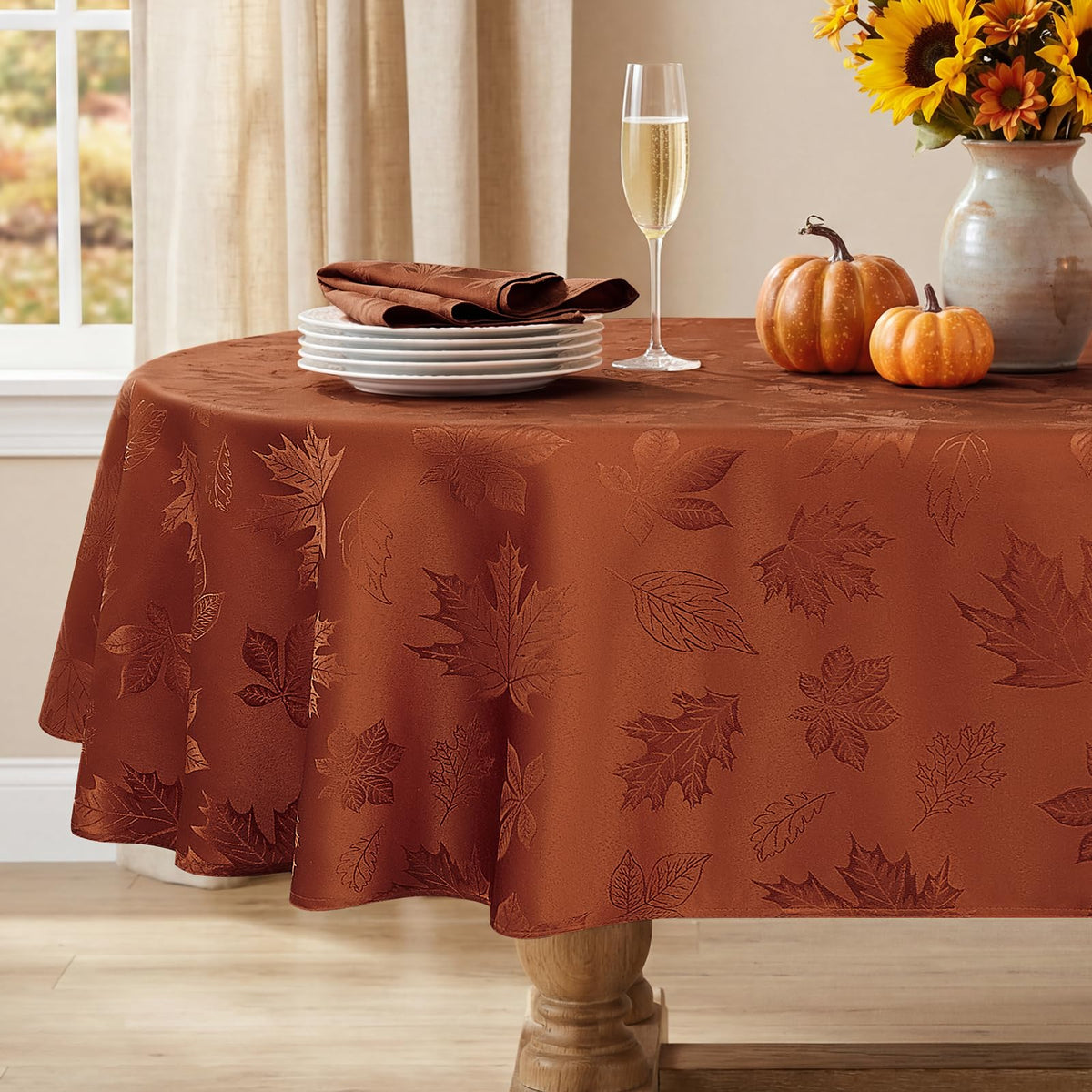 Softalker Fall Jacquard Rectangle Tablecloth, 60 x 84 Inch Burnt Orange