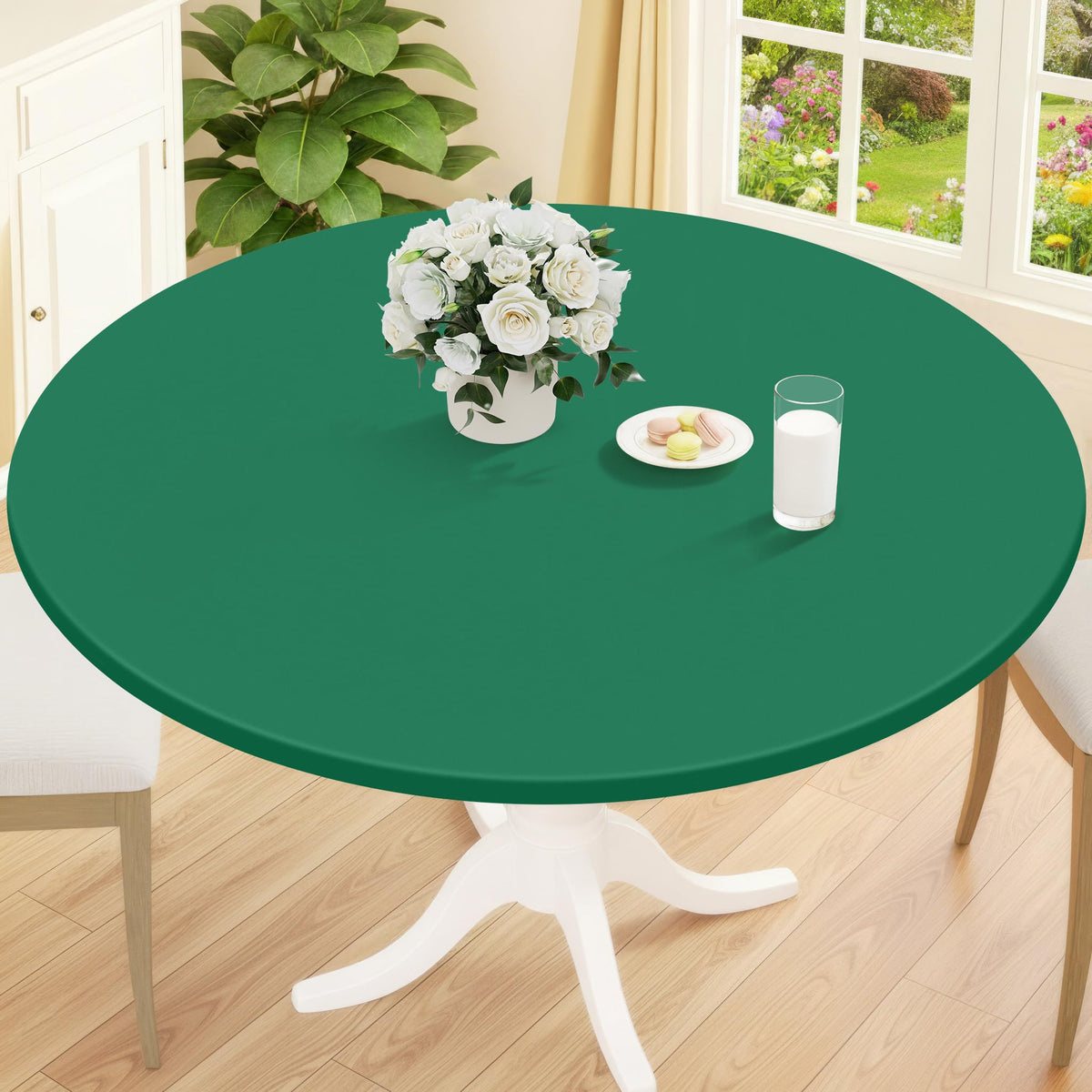 Smiry 45"-56" Round Fitted Tablecloth, Waterproof Plastic Table Cover
