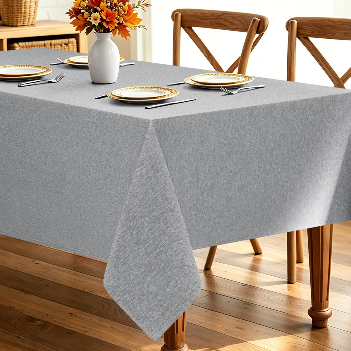 Decorelia Waterproof Round Tablecloth for Round Dining Table, Decorative Rustic Soft Wipeable Table Cloths Cover Indoor Outdoor Use for Holiday,Wedding, Kitchen (70 Inch,Round (4-6 Seats),Beige)