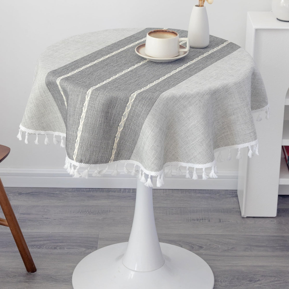 Waterproof Cotton Linen Washable Round Tablecloth 52 Inch Grey