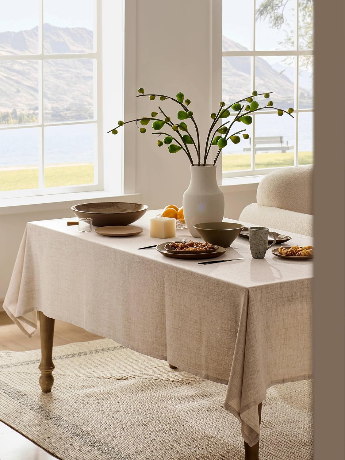 52"x70" Rectangle Linen Tablecloth Fits Small Dining Table, Natural