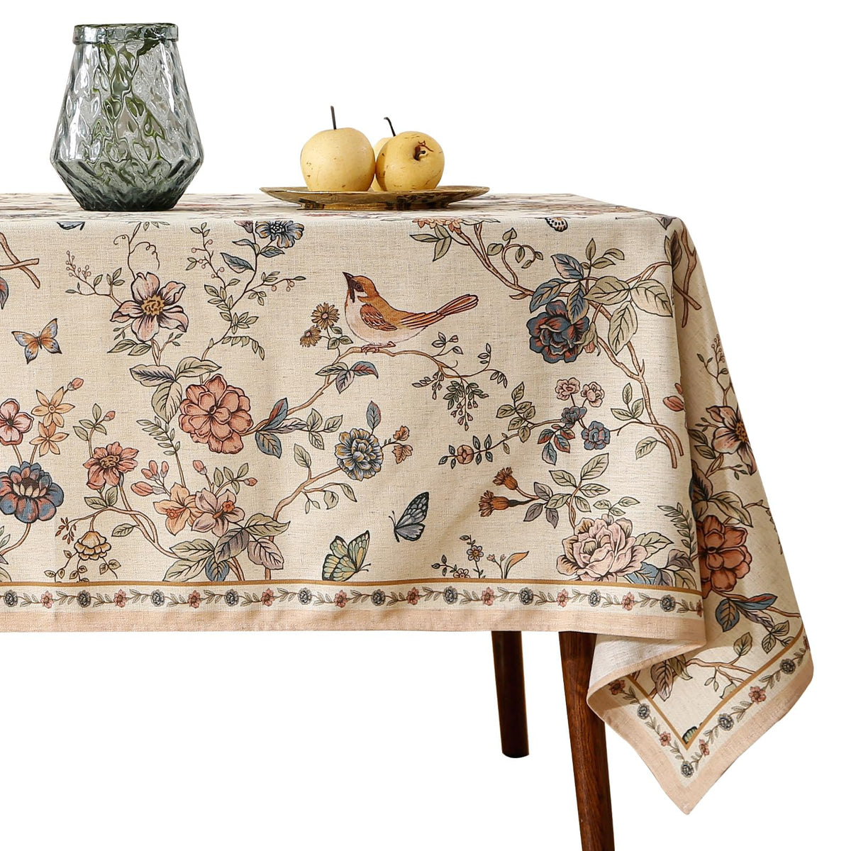 ISAENNE Designer Vintage Square Large Floral Tablecloth,67"x67"
