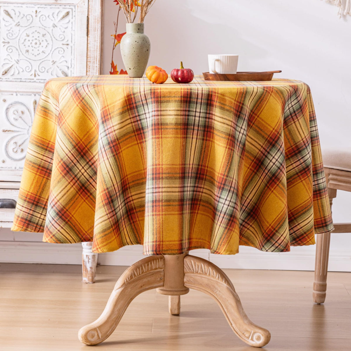 AQOTHES Plaid Fall Tablecloth Thanksgiving Rectangle 60x84 Inch Rust