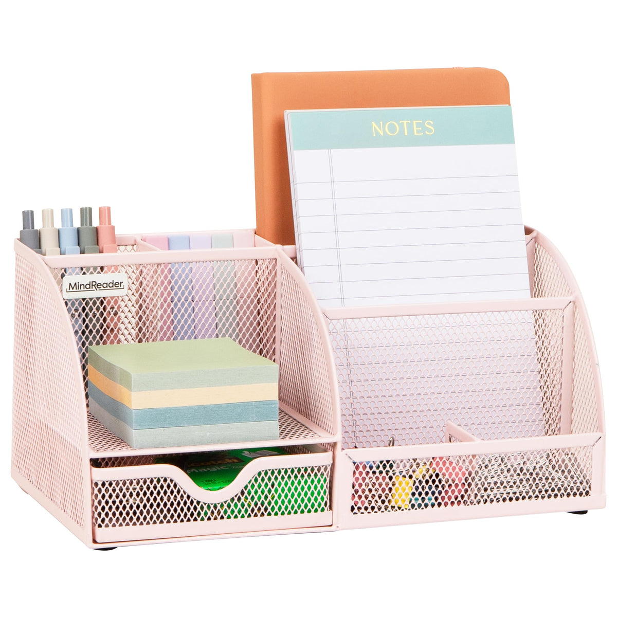 Mind Reader 7-Compartment Metal Mesh Desktop Organizer, Black
