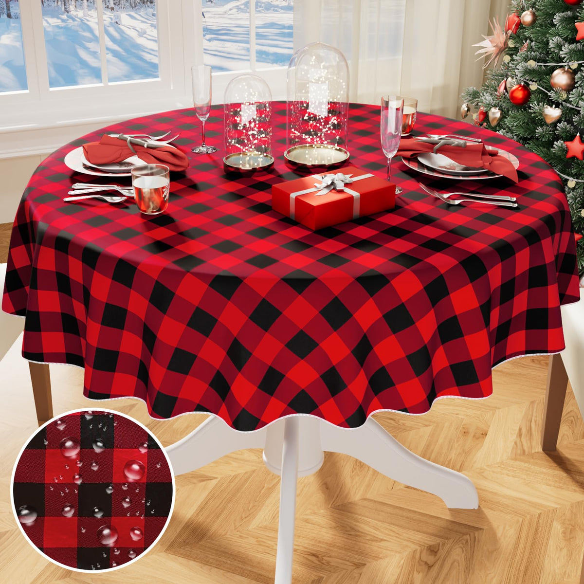 misaya Rectangular Waterproof Vinyl Table Cloth, Flannel Backed Tablecloth
