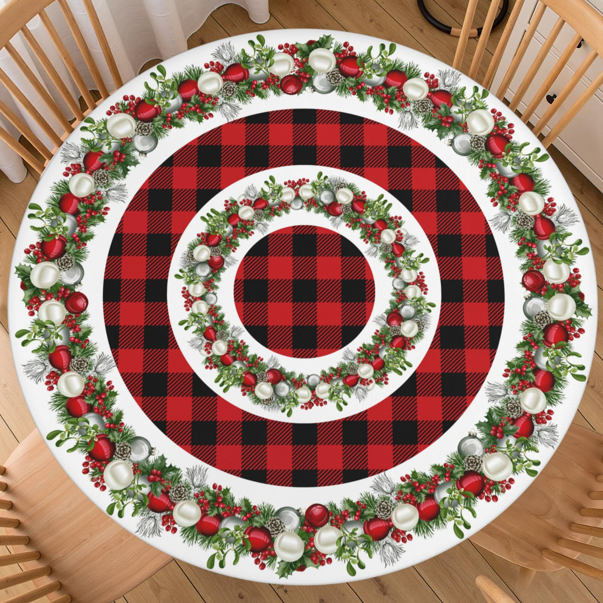 Halloween Polka Dot Round Fitted Tablecloth with Elastic Black Cat Ghost Pumpkin Bat Bowtie Whimsical Table Cloth Decorative Washable Spooky Cute Table Cover Outdoor Kitchen Dining for 44"-48" Table