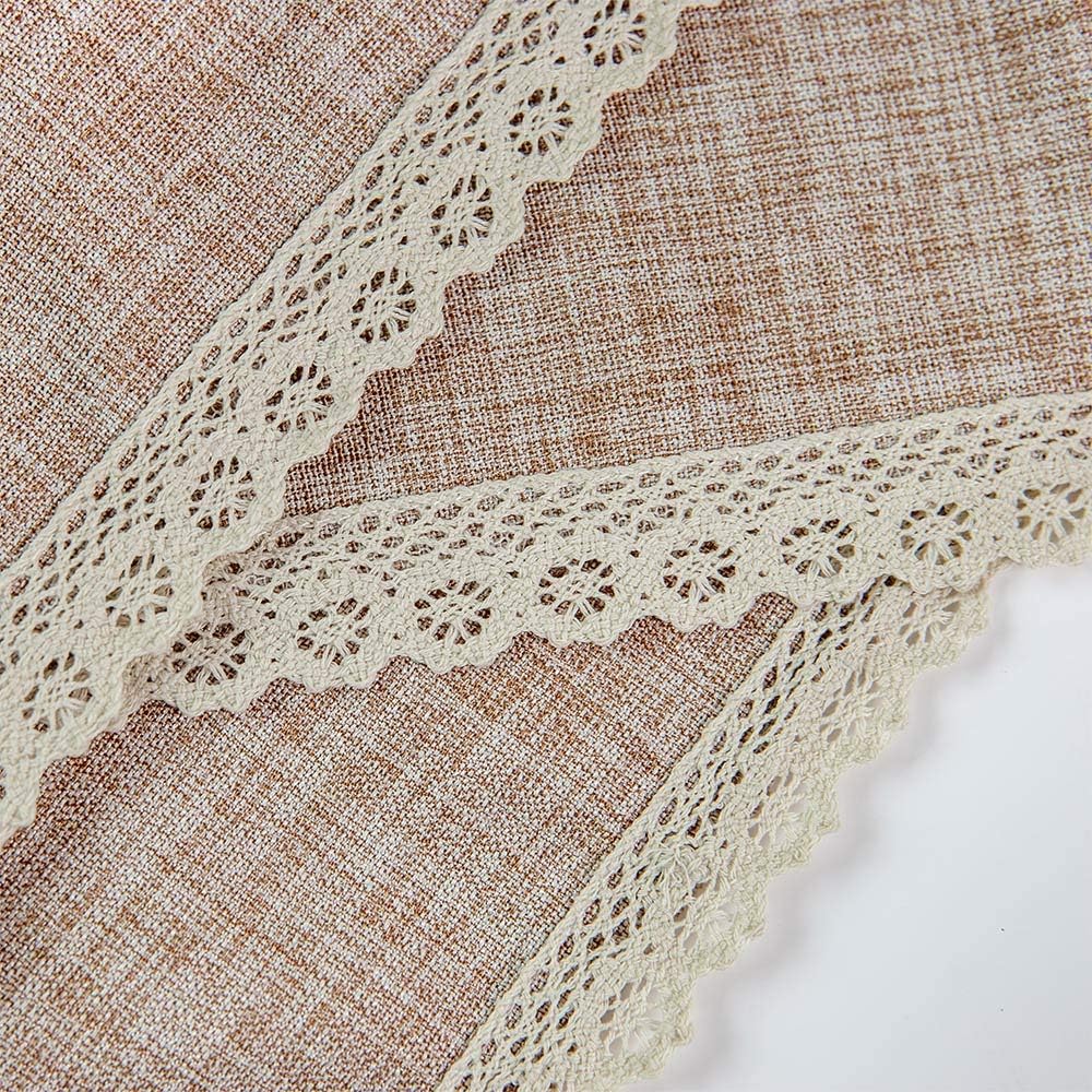 GLORY SEASON Linen Rustic Burlap Washable Tablecloth,Solid Heavy Weight Tan 55 x 70 Rectangle Overlay Lace Edge Table Cover for Kitchen Dinning Decoration