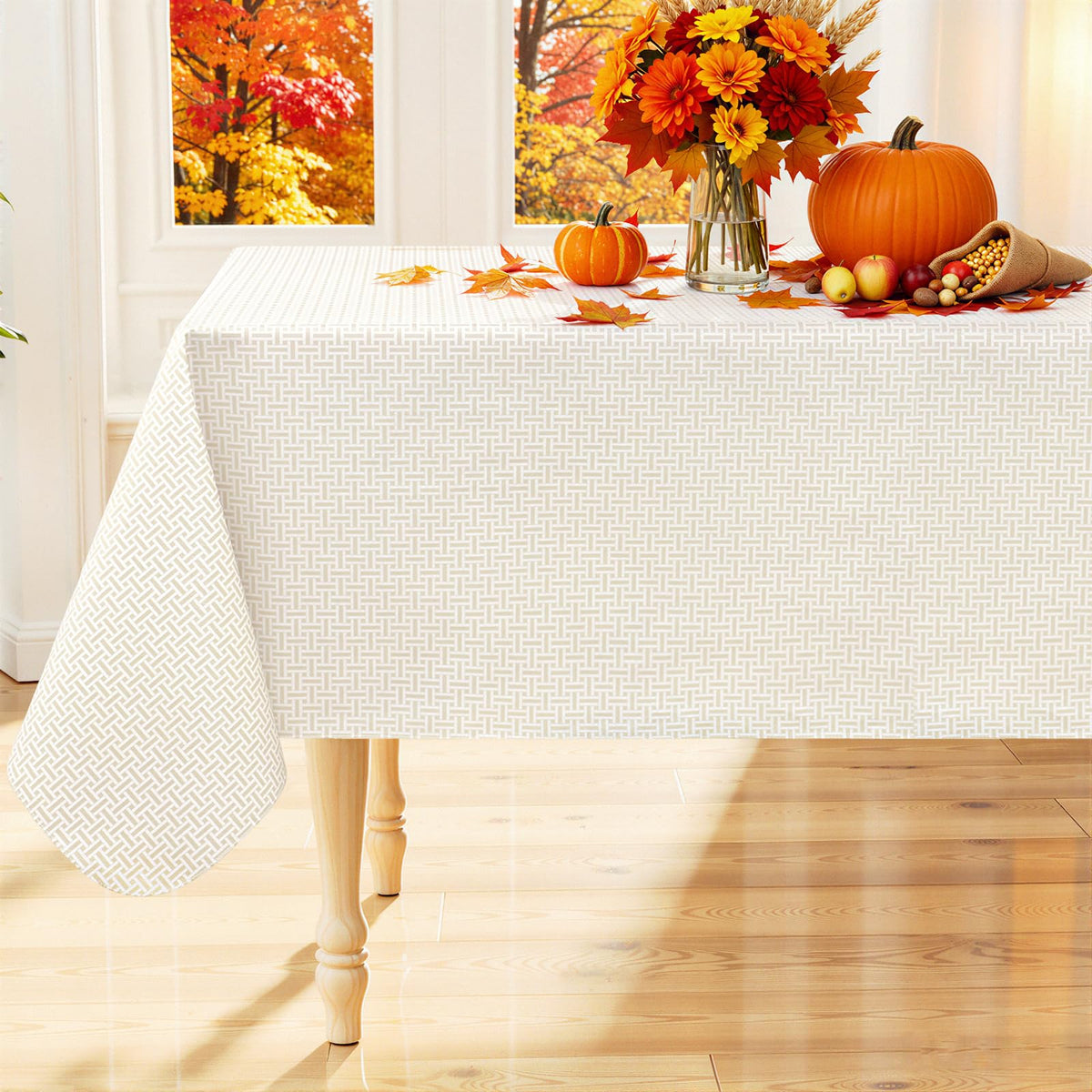 Smiry Rectangle Table Cloth, Waterproof Vinyl Tablecloths with Flannel Backing, Wipeable Spillproof Plastic Wood Grain Table Cover for Dining, Indoor and Outdoor (Beige, 60 "x 84")