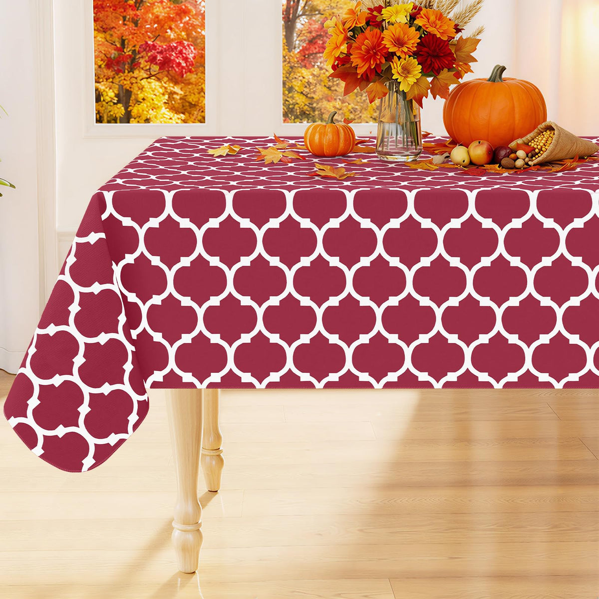 Smiry Rectangle Table Cloth, Flannel Backed Vinyl Tablecloth, 60"x84"
