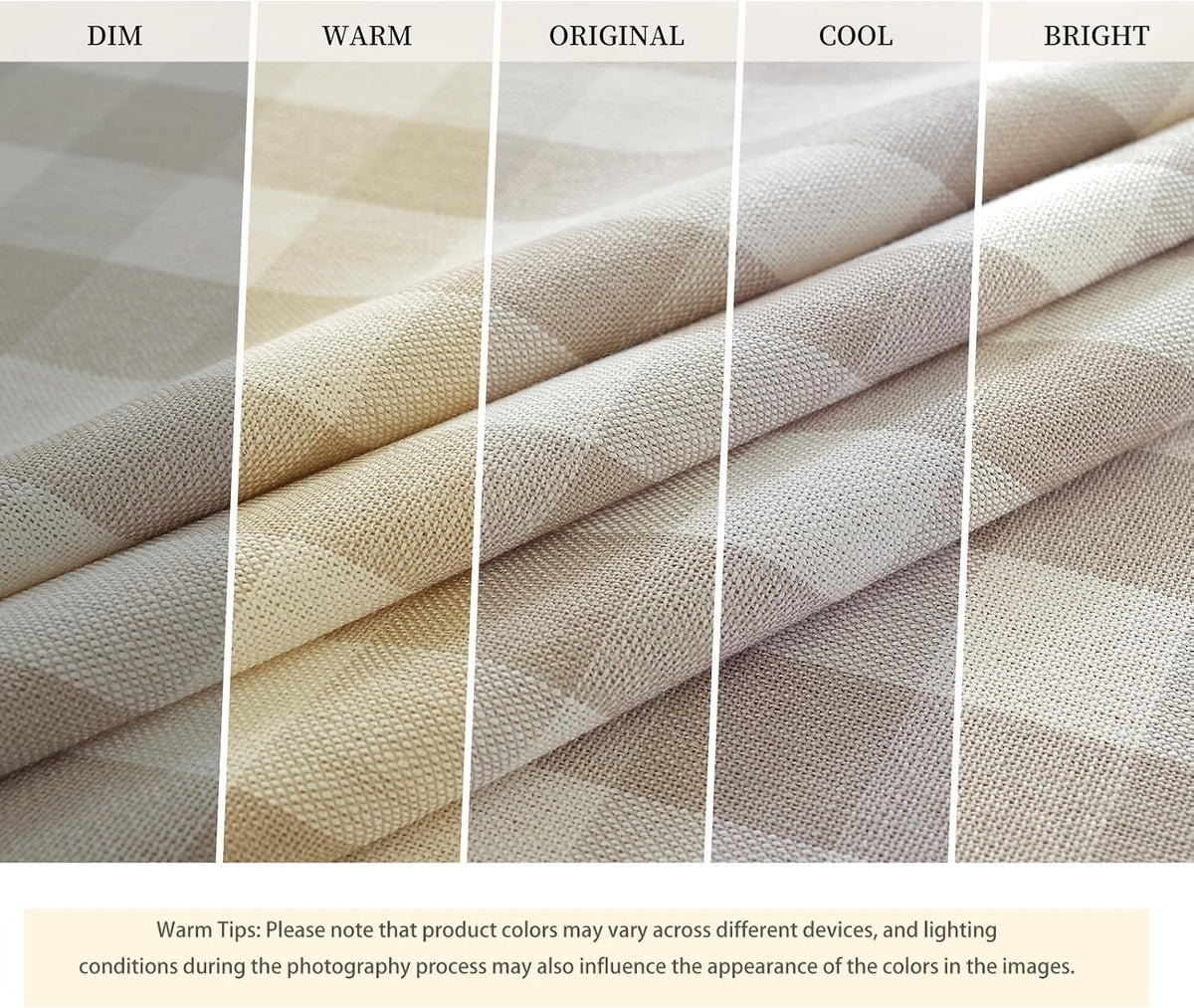 Alsoo Checkered Tablecloth Rectangle Washable Buffalo Plaid Table Cloth Cotton Linen Gingham Table Cover for Picnic Kitchen Dining Room, Beige and White, 60 * 75