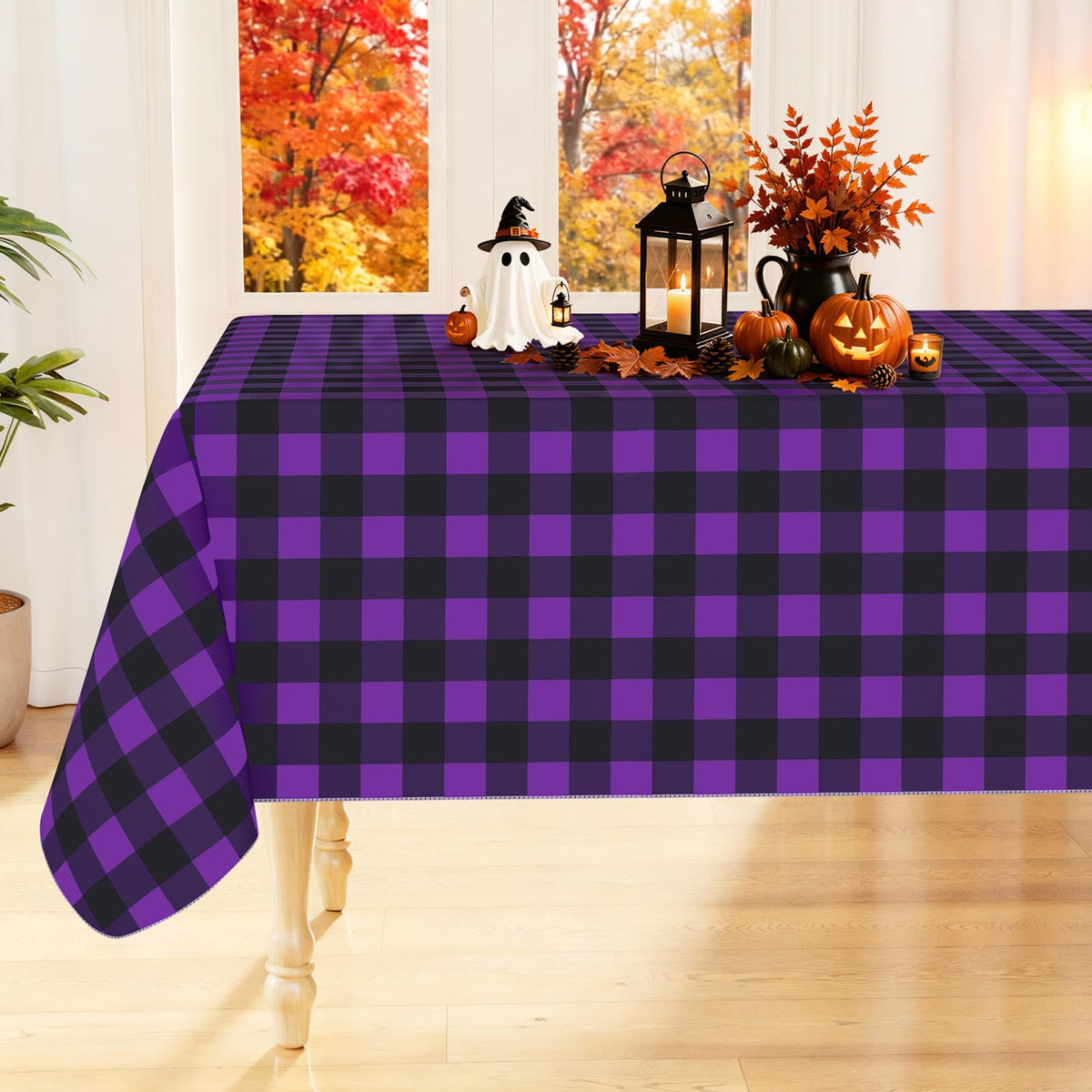 Smiry Fall Tablecloth, Flannel Backed Vinyl Table Cloth, 60"x84"