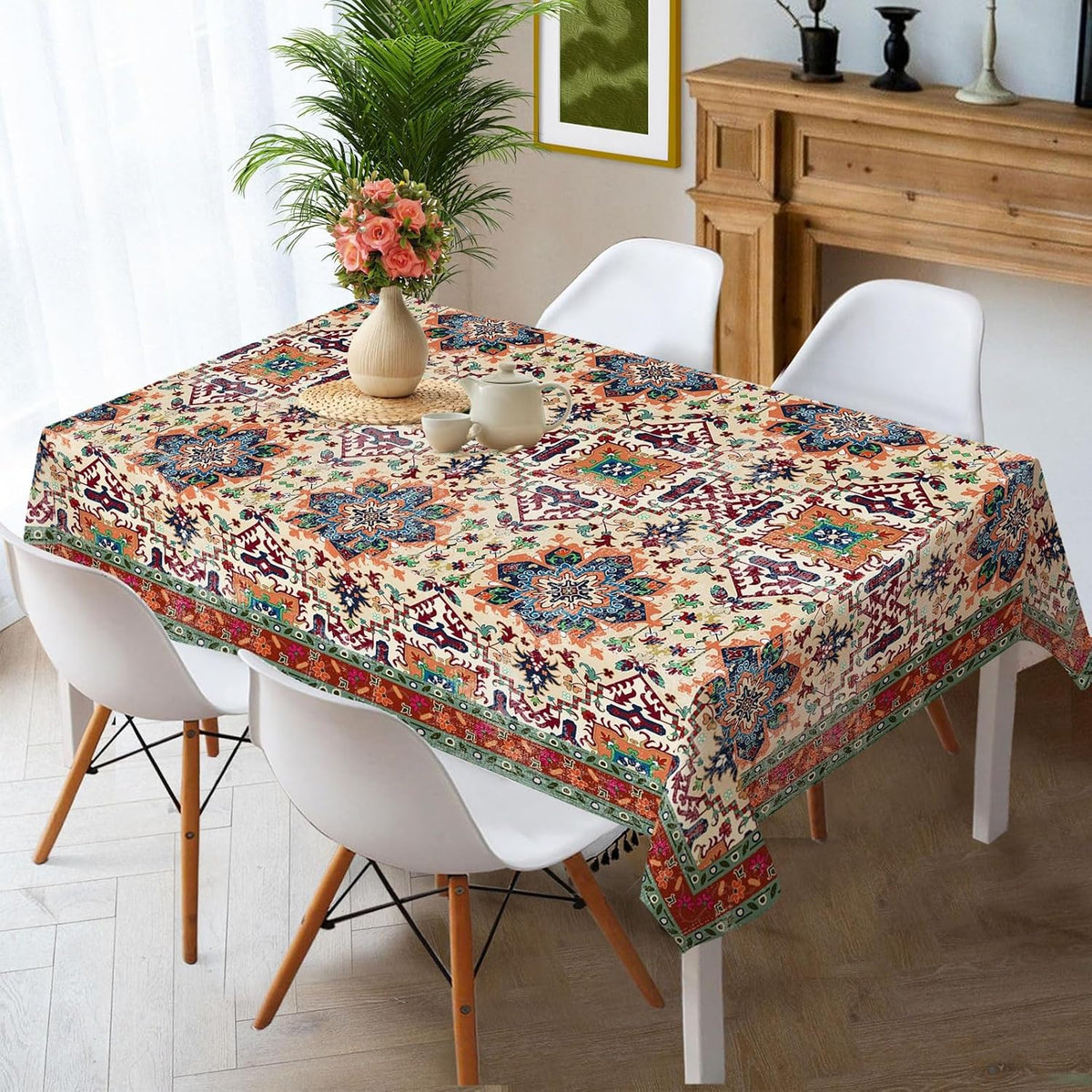 Hexagram Boho Tablecloth 60x84 Inches Rectangle, Bohemia Style Tablecloth