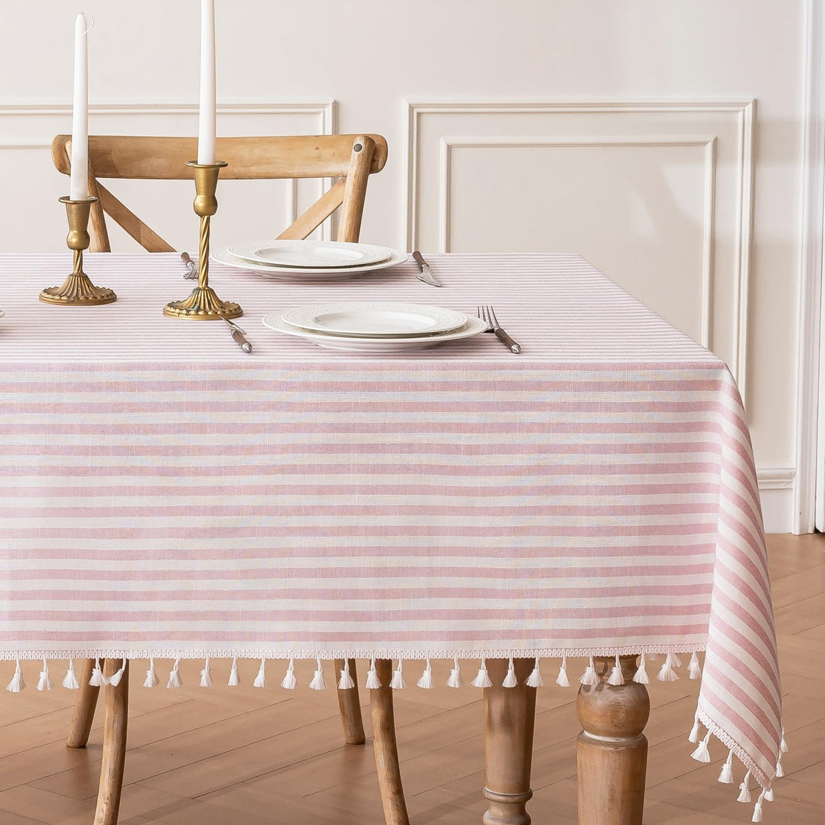JIALE Ivory Tablecloths Rectangular 55 x 75 Inch, Linen Look