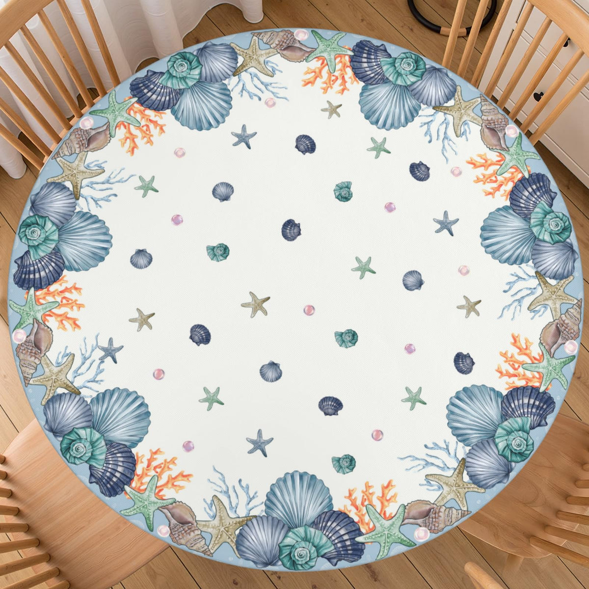 Fall Round Fitted Tablecloth with Elastic Edge Orange Blue White Thanksgiving Pumpkin Table Cover 40-44 Inch Autumn Leaf Washable Table Cloth for Kitchen Dining Room Party Decor