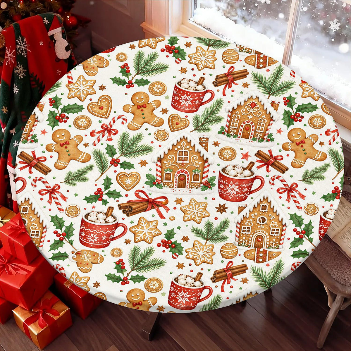Round Fitted Tablecloth with Elastic Edge, Waterproof Stain Resistant Fabric Table Cover for 45"-48" Round Table, Indoor Outdoor Dining, Kitchen Decor, Camping, Party, Holiday, Black White Marble