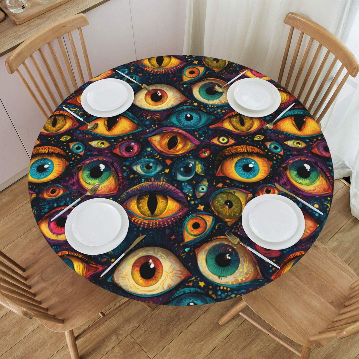 Elastic Edge Round Fitted Tablecloth, Waterproof Cover for 40"-44" Tables