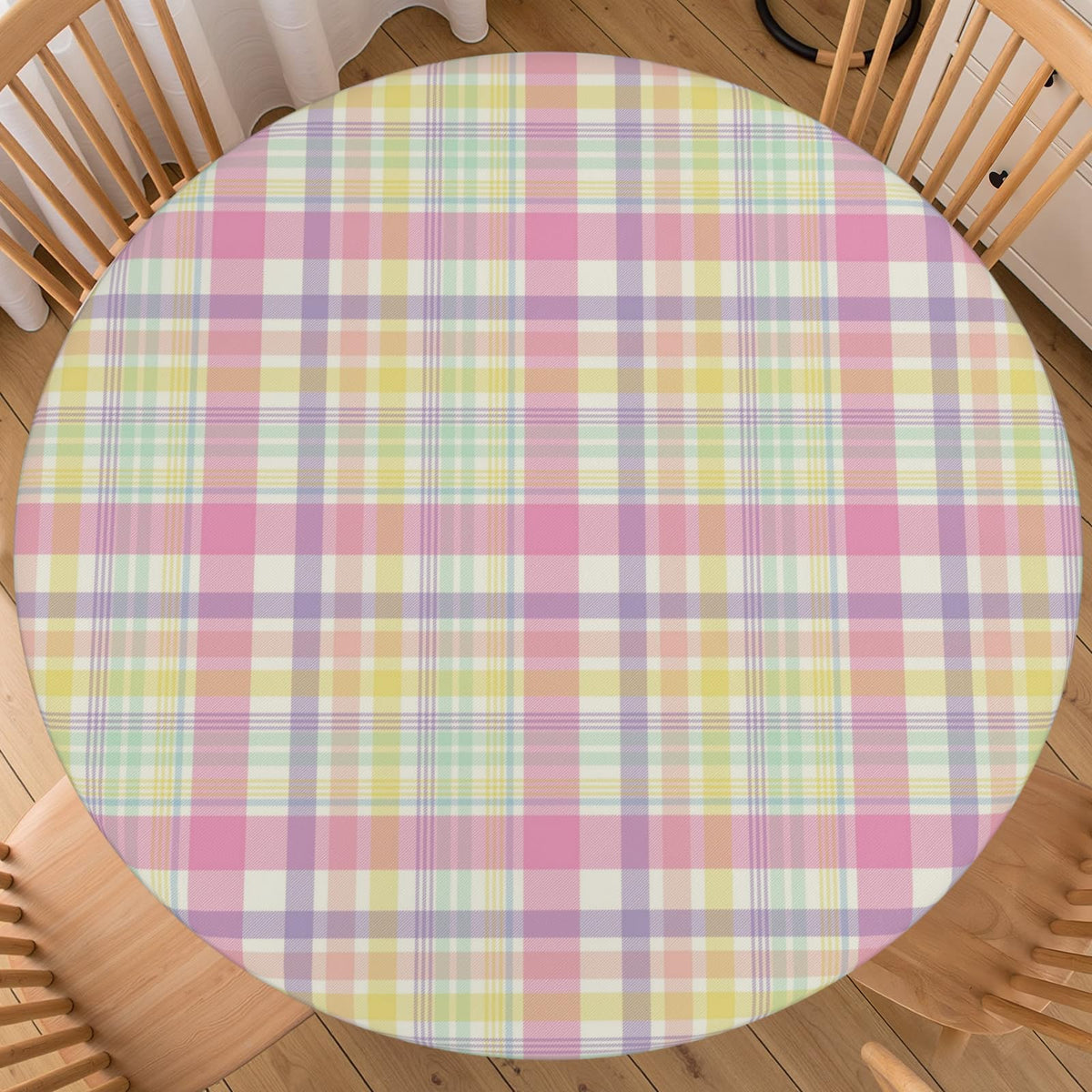 Halloween Polka Dot Round Fitted Tablecloth with Elastic Black Cat Ghost Pumpkin Bat Bowtie Whimsical Table Cloth Decorative Washable Spooky Cute Table Cover Outdoor Kitchen Dining for 44"-48" Table