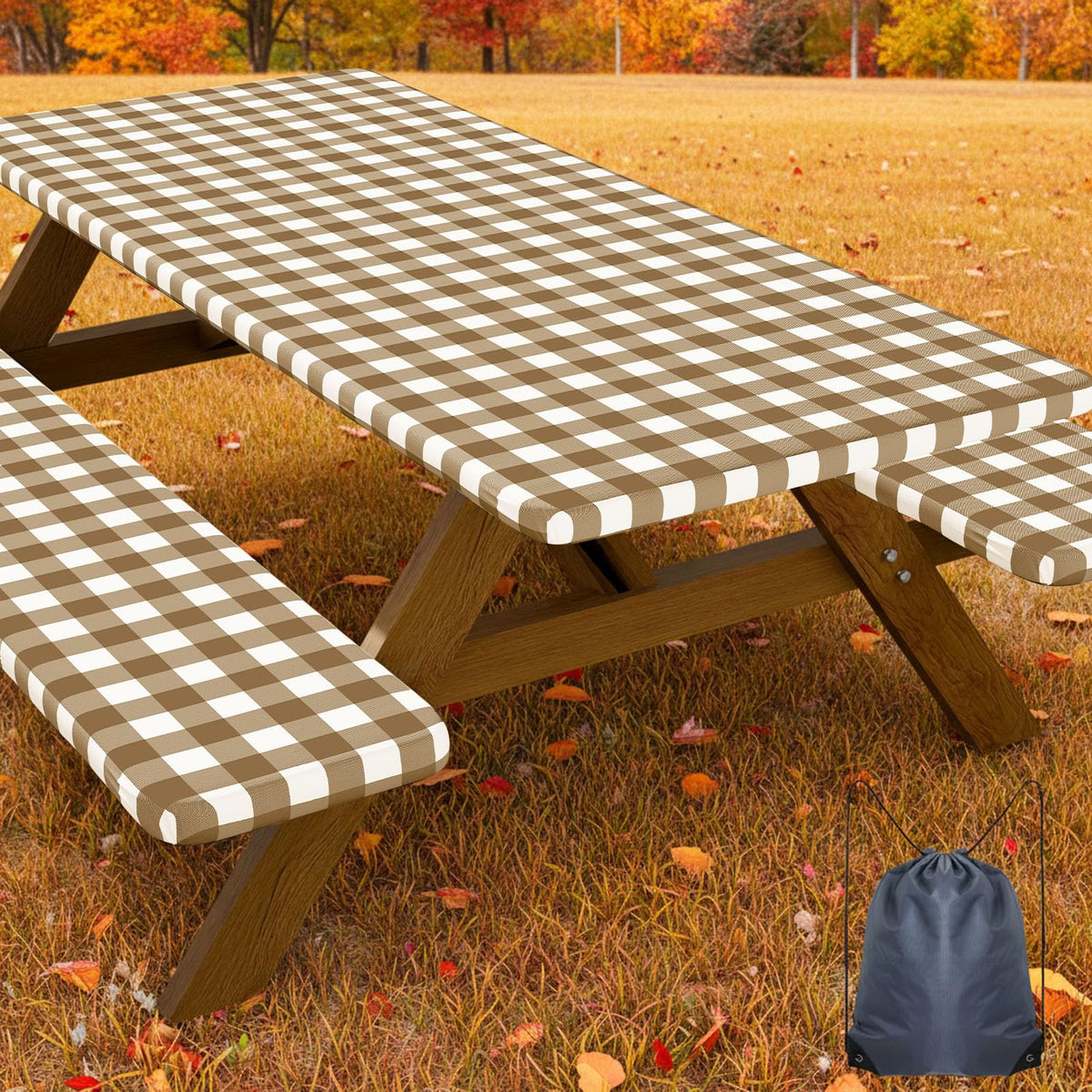 Smiry 6FT Picnic Table Cover with Bench Covers, Elastic Fitted Tablecloth