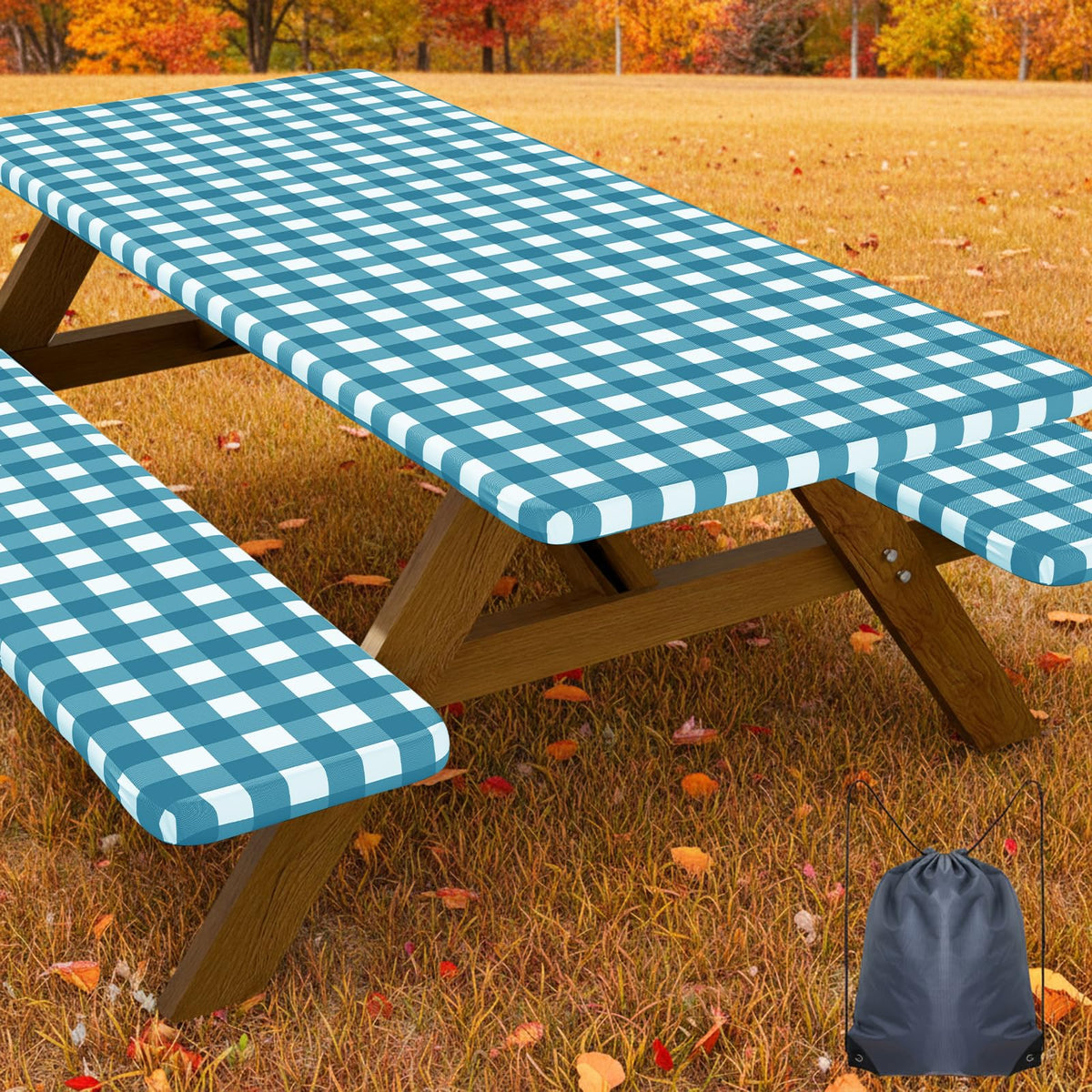 Smiry 6FT Picnic Table Cover with Bench Covers, Elastic Fitted Tablecloth
