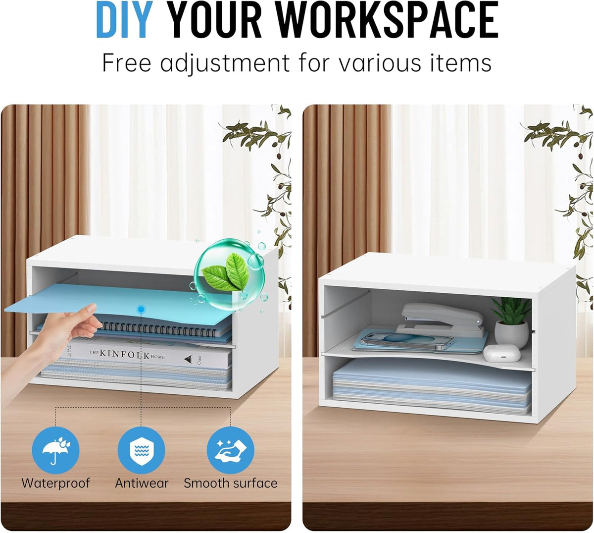 3-Tier Paper Organizer for Desk, Adjustable Mail Organizer, White