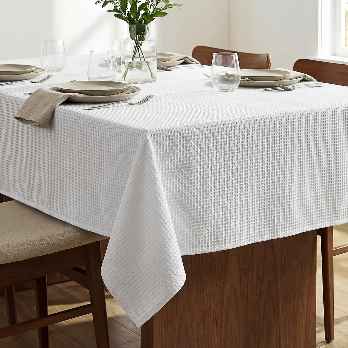 H.VERSAILTEX Rectangle Tablecloth Waffle Textured Waterproof Table Cloth Stain Resistant Wrinkle Free Washable Decorative Table Cover for Dining, Kitchen, Wedding and Parties (54x108 Inch,Taupe)