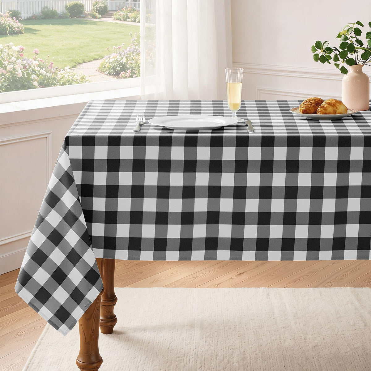 Veblandy Checkered Tablecloth Rectangle Waterproof Gingham Table Cloth Washable Buffalo Plaid Table Cover Wrinkle Free for Kitchen, Dining and Outdoor Picnic, 52 x 70 Inch, Sage Green and White