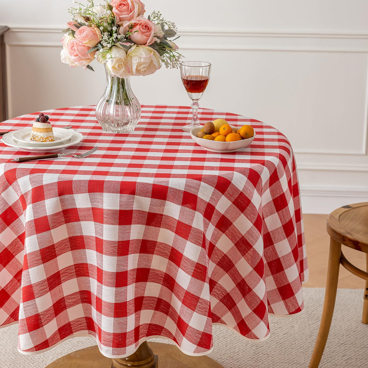 Alsoo Checkered Tablecloth Rectangle Washable Buffalo Plaid Table Cloth Cotton Linen Gingham Table Cover for Picnic Kitchen Dining Room, Beige and White, 60 * 75