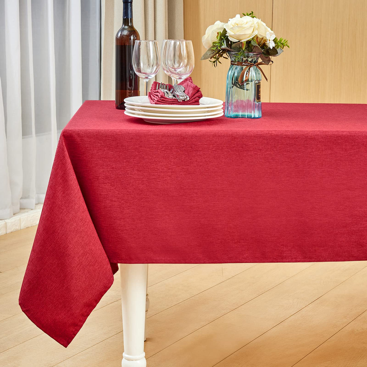 Mebakuk Rectangle Table Cloth Linen Farmhouse Tablecloth Waterproof Anti-Shrink Soft and Wrinkle Resistant Decorative Fabric Table Cover for Kitchen (Flaxen, 52" x 70" (4-6 Seats))
