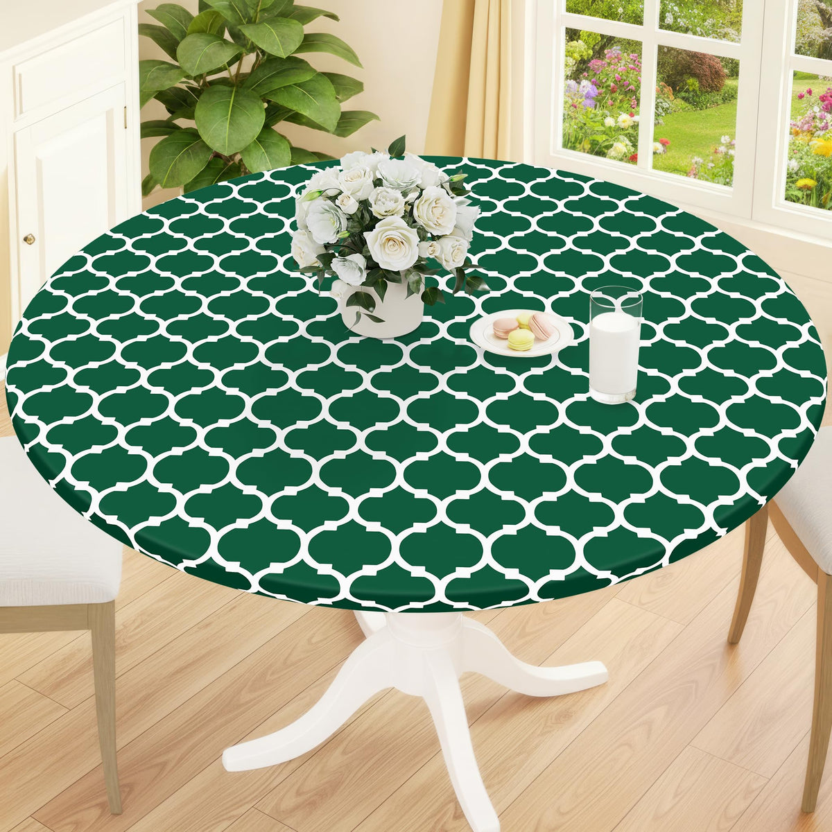 Smiry 45"-56" Round Fitted Tablecloth, Waterproof Plastic Table Cover