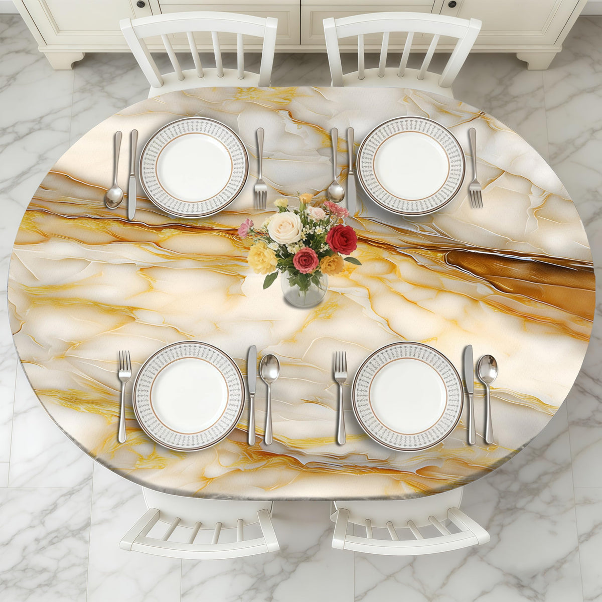 Wood Grain 48 Inch Round Fitted Cloth Tablecloth with Elastic Edged, Waterproof Oil Proof Wipeable Table Cover for Indoor Outdoor Patio Table, Fits Round Tables Up to 46" - 50" Diameter