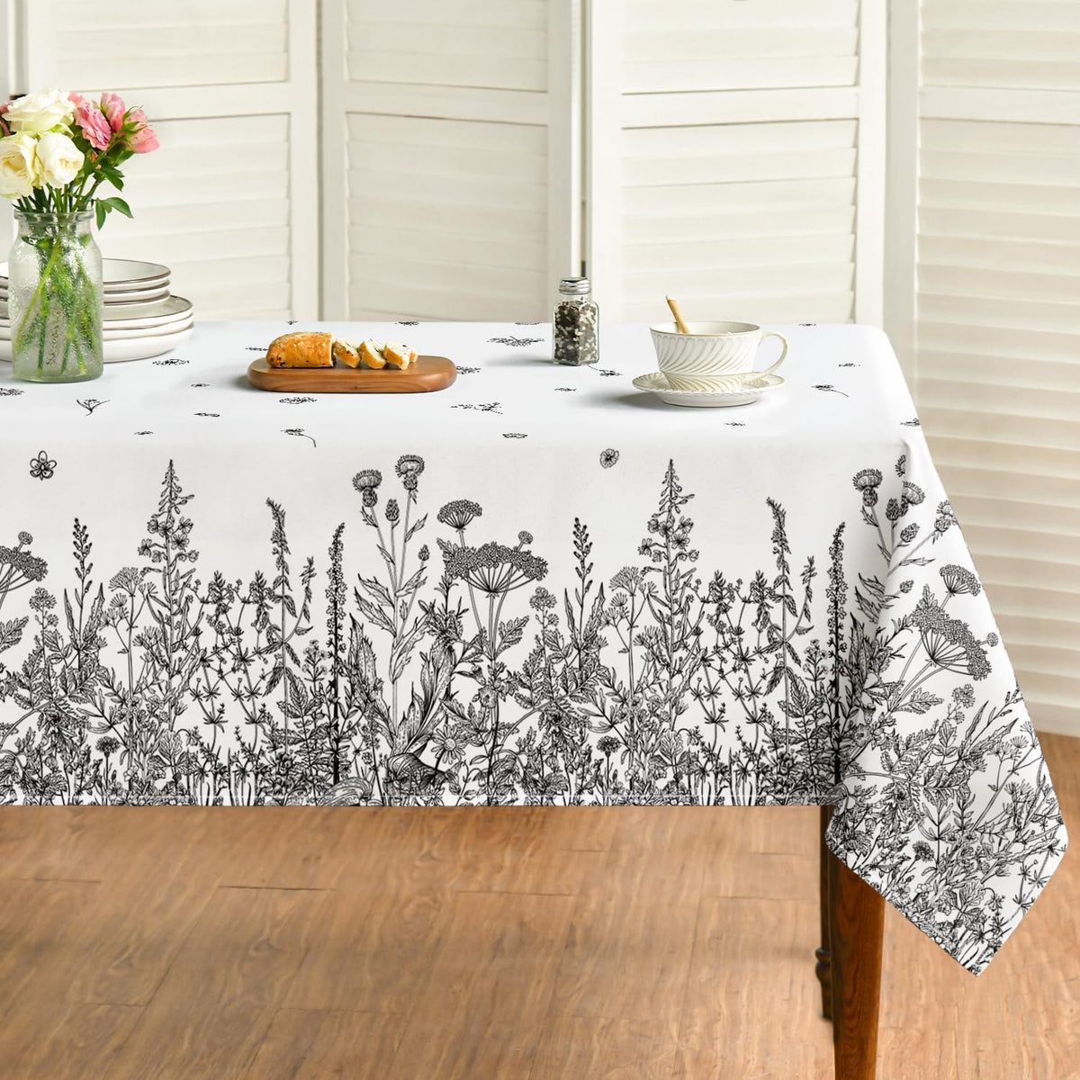 Horaldaily Spring Tablecloth 60 x 84 Inch Rectangular Black Wild Flower