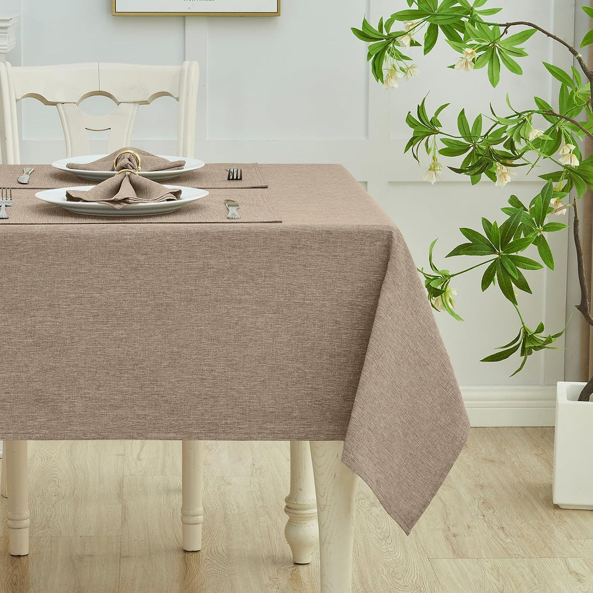 Flaxen 52x70 Rectangular Polyester Linen Farmhouse Tablecloth