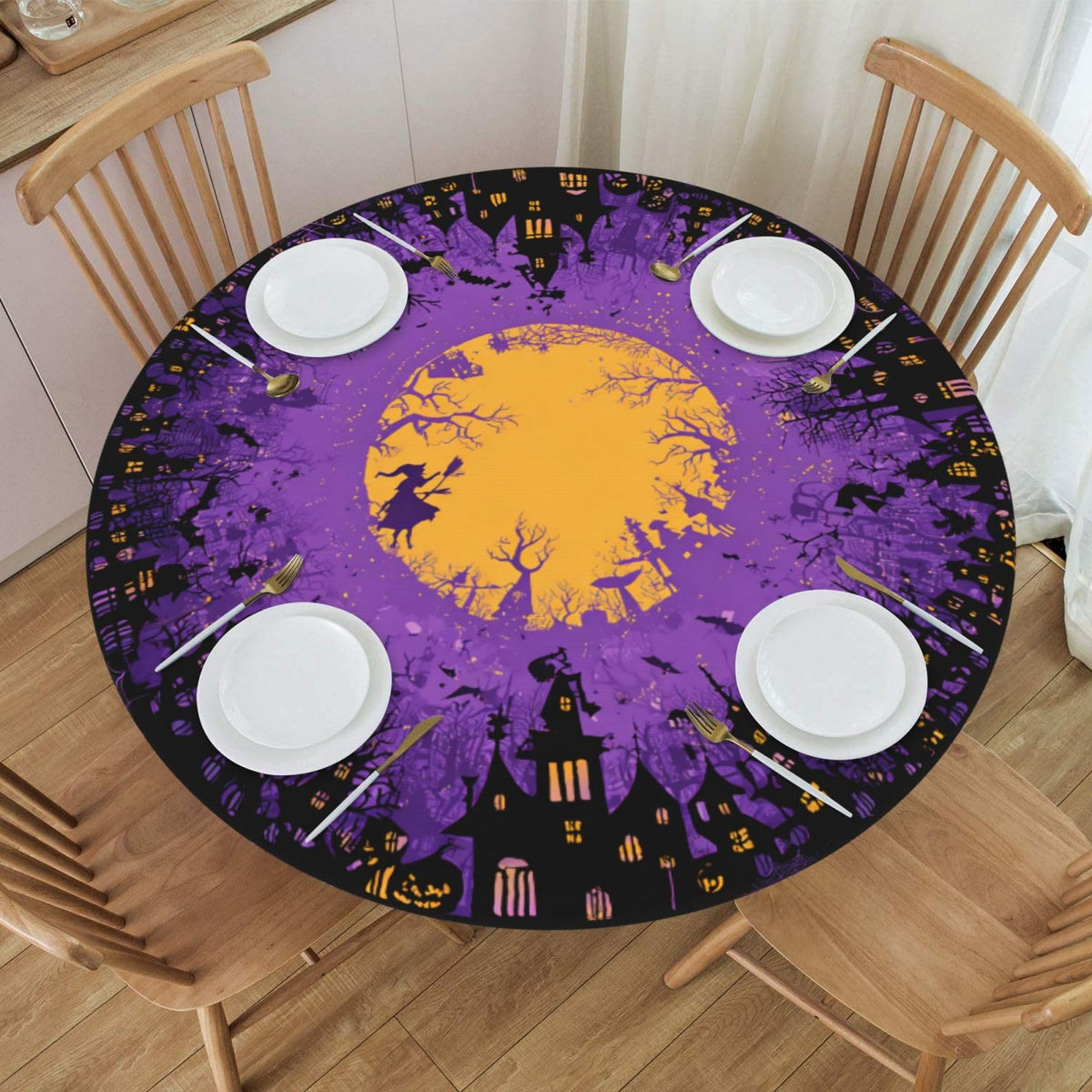 Elastic Edge Round Fitted Tablecloth, Waterproof Cover for 40"-44" Tables