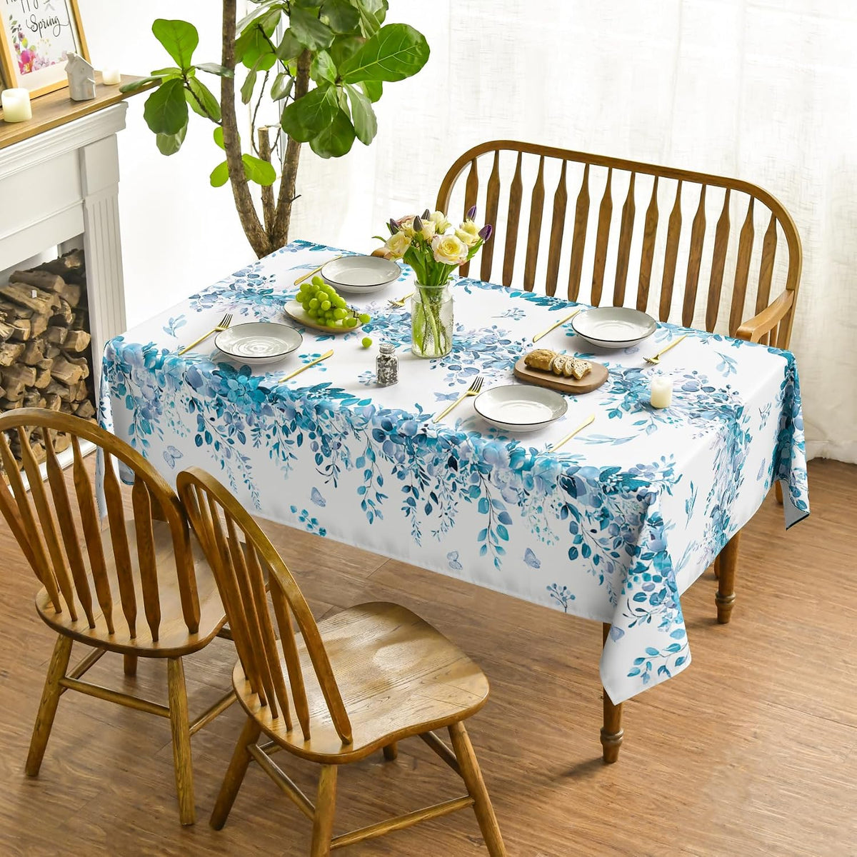 Horaldaily Spring Tablecloth 60 x 84 Inch Rectangular Eucalyptus Floral