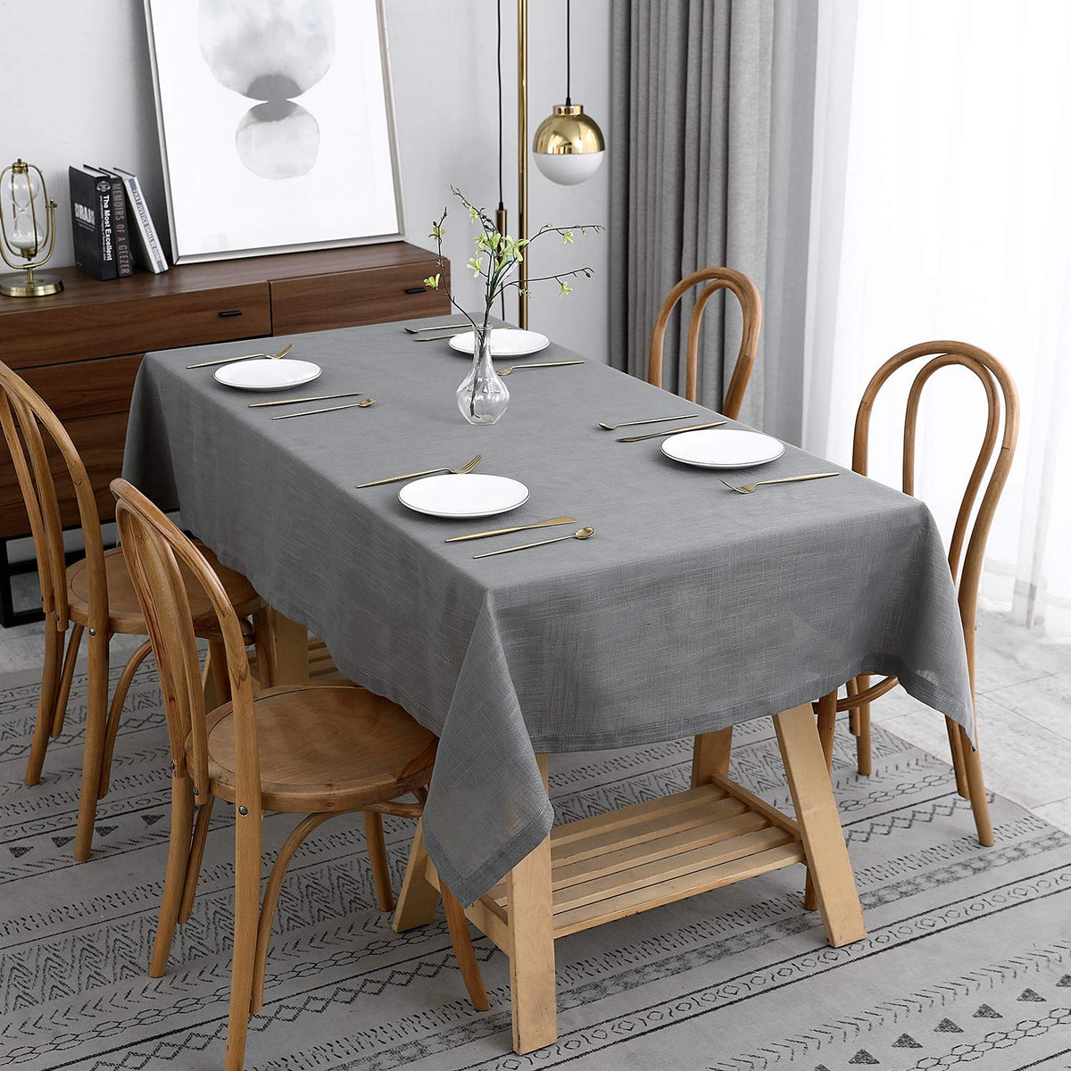 maxmill Flaxy Faux Linen Table Cloth with 2-Tone Slubby Texture Wrinkle Resistant Anti-Shrink Soft Tablecloth for Kitchen Dining Tabletop for Banquet Parties Rectangle 52 x 70 Inch Light Grey
