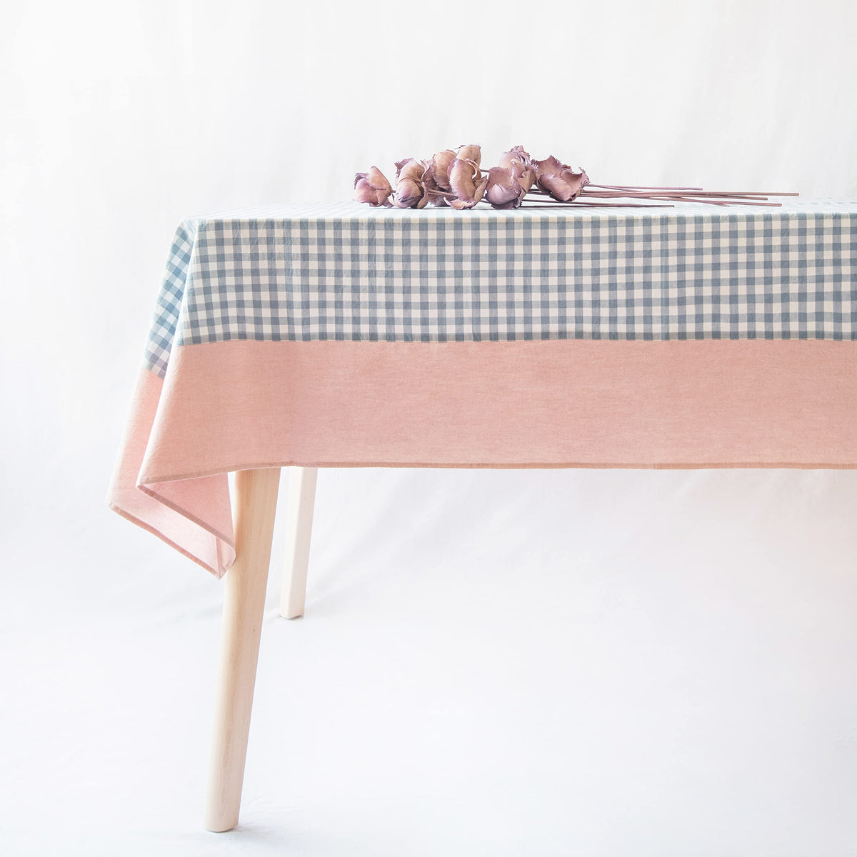 MONDAY MOOSE Ruffle Farmhouse Rustic Rectangle Natural Stonewashed Cotton Tablecloth for Kitchen, Dining Room, Restaurant (60x86 inch, Teal Green)