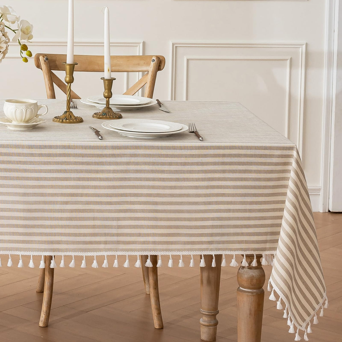 JIALE Ivory Tablecloths Rectangular 55 x 75 Inch, Linen Look