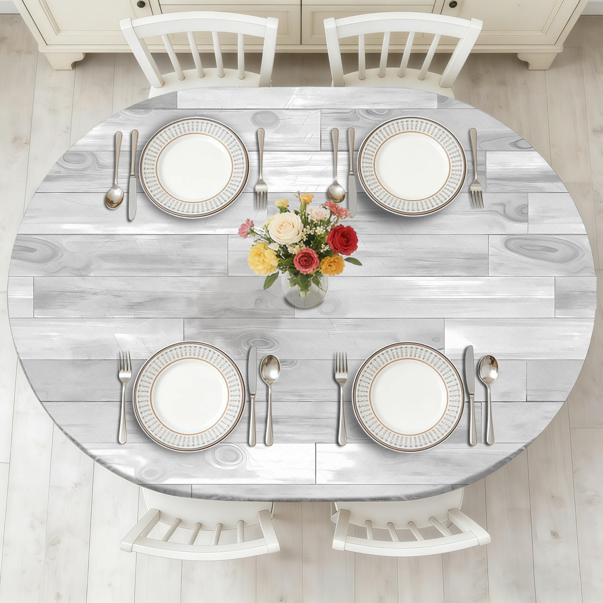 Wood Grain 48 Inch Round Fitted Cloth Tablecloth with Elastic Edged, Waterproof Oil Proof Wipeable Table Cover for Indoor Outdoor Patio Table, Fits Round Tables Up to 46" - 50" Diameter