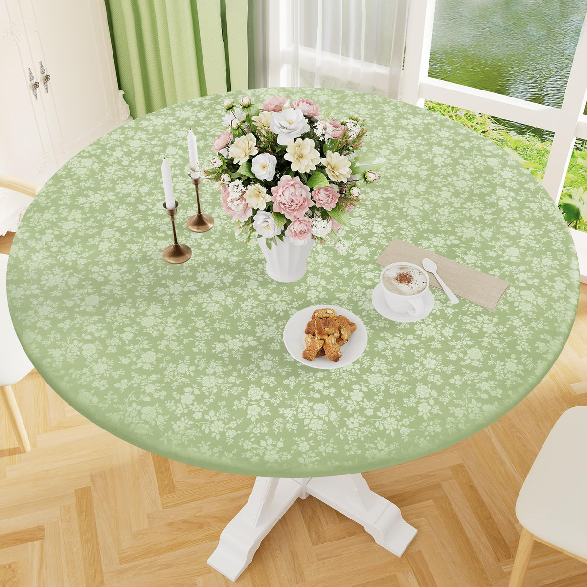 Smiry Waterproof Heavy Duty Vinyl Fitted Tablecloth for 36"-44" Round Table
