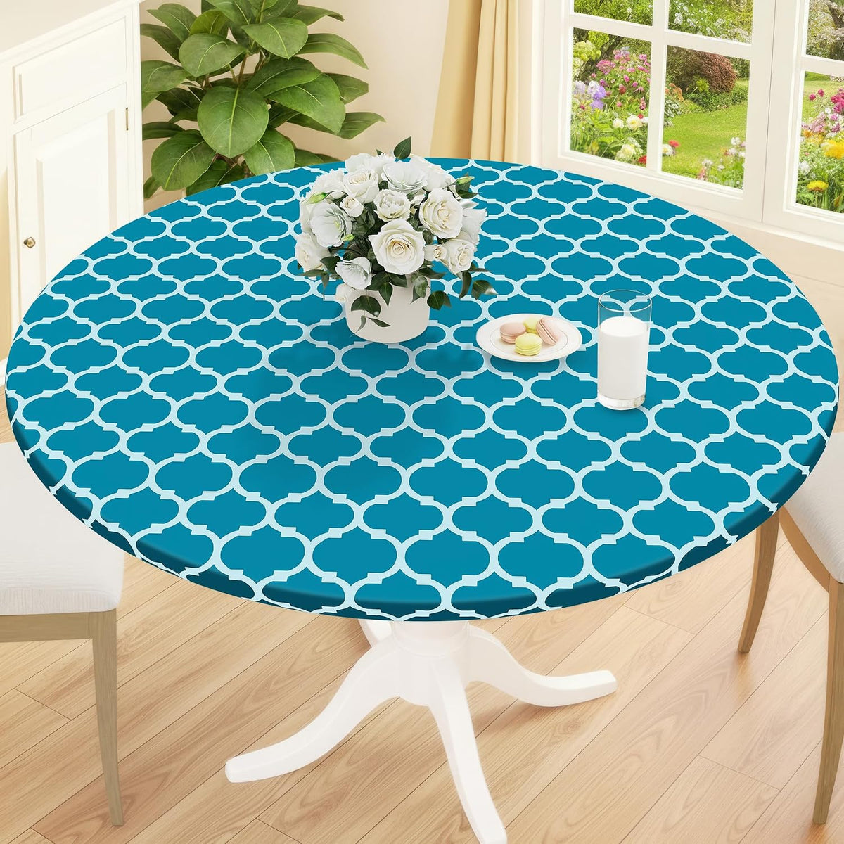 Smiry 45"-56" Round Fitted Tablecloth, Waterproof Plastic Table Cover