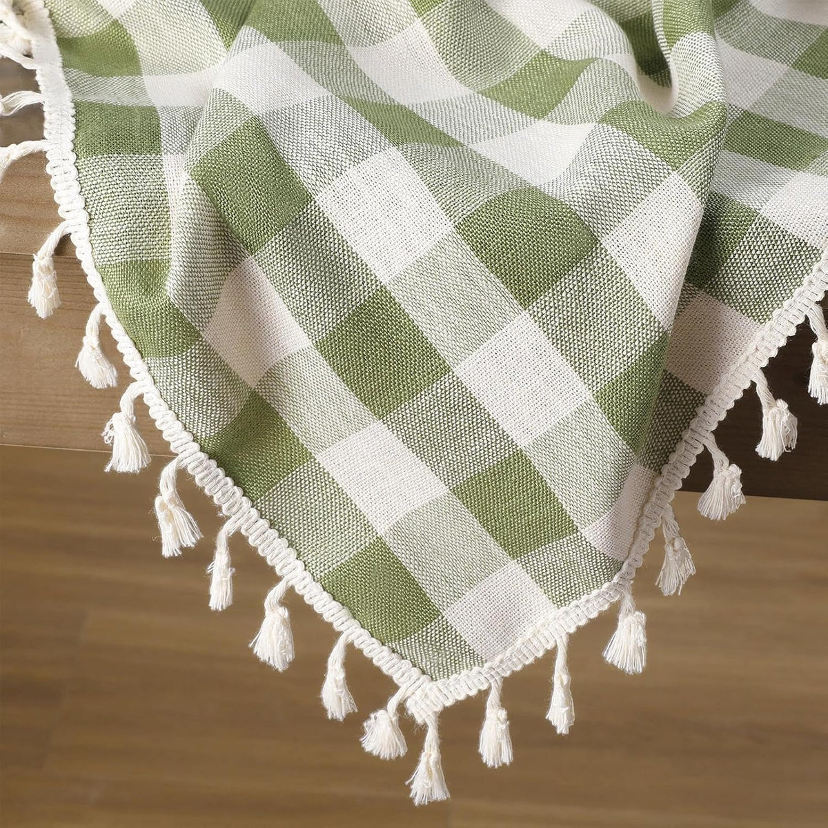 Romanstile Gingham Tassel Tablecloth Rectangle - 55 x 70 Inch, Sage Green