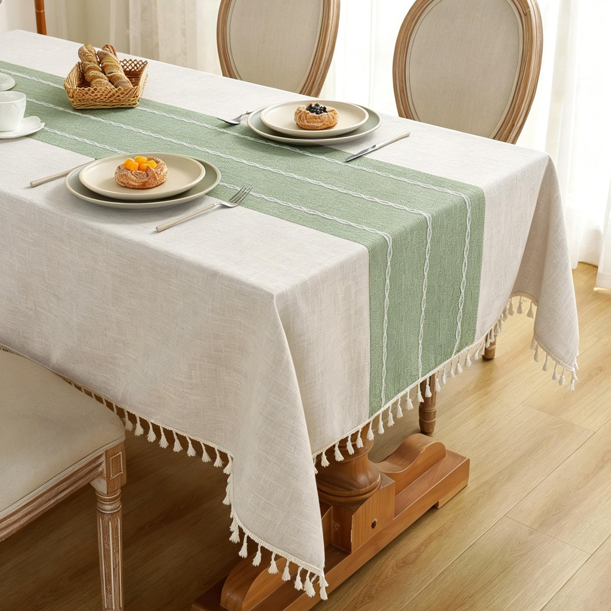 Cotton Linen Tablecloth, Water Resistant Holiday Table Cloth for Rectangle Table with Tassel, Washable Heavy Duty Wrinkle Free Table Cover for Dining Picnic, Coffee Lines, 75 X 55 Inch