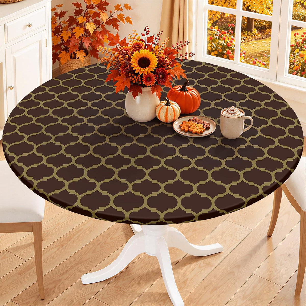 Smiry 45"-56" Round Fitted Tablecloth, Waterproof Plastic Table Cover
