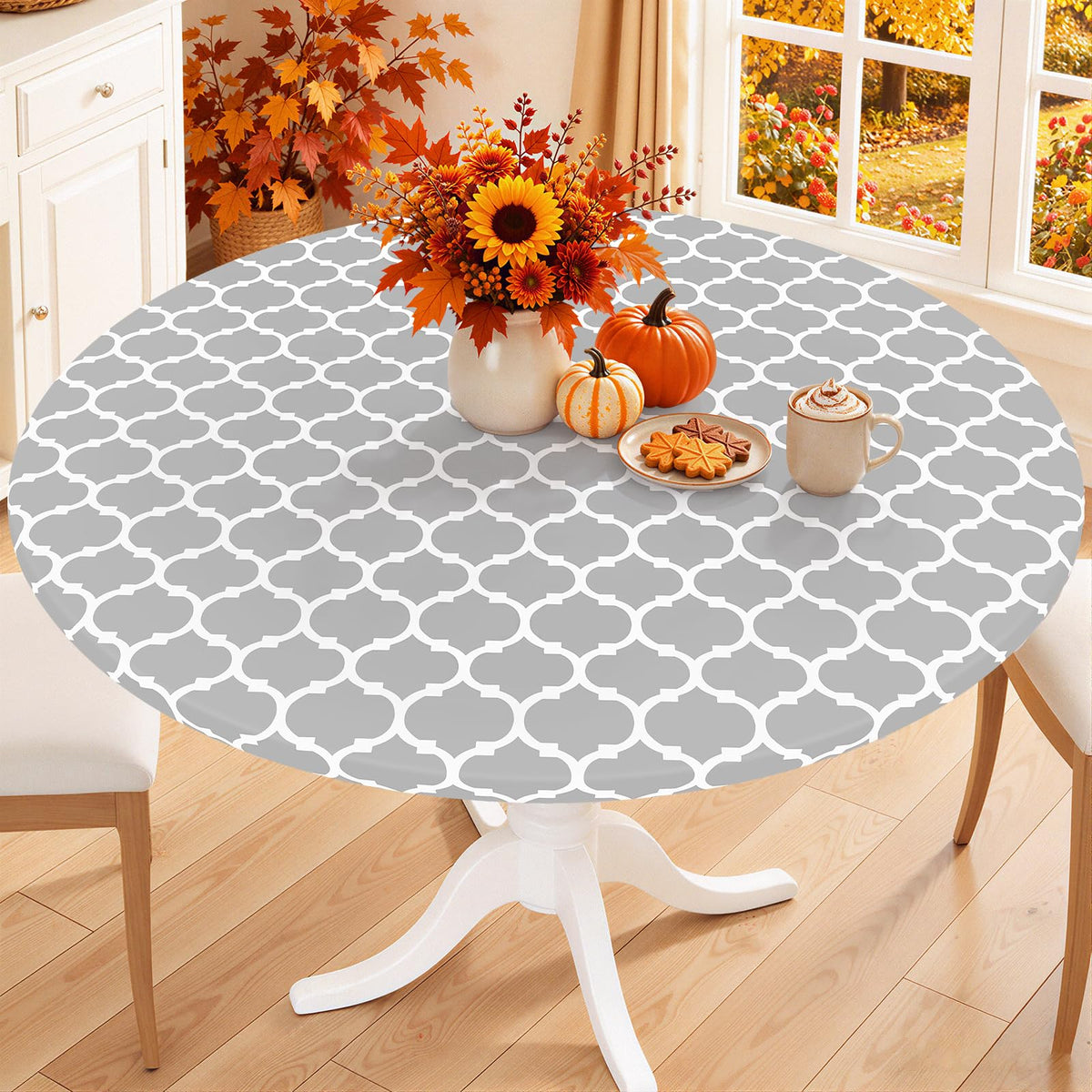 Smiry 45"-56" Round Fitted Tablecloth, Waterproof Plastic Table Cover