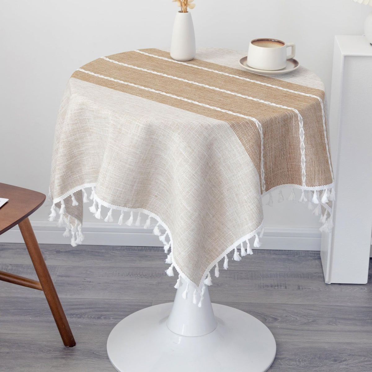 Waterproof Cotton Linen Washable Round Tablecloth 52 Inch Grey