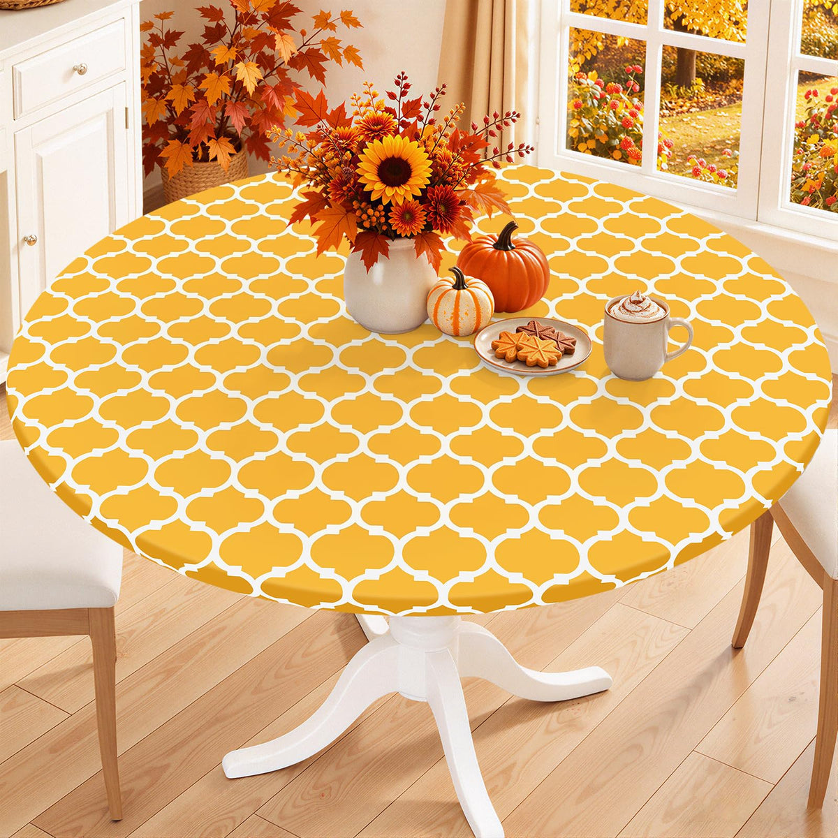 Smiry 45"-56" Round Fitted Tablecloth, Waterproof Plastic Table Cover