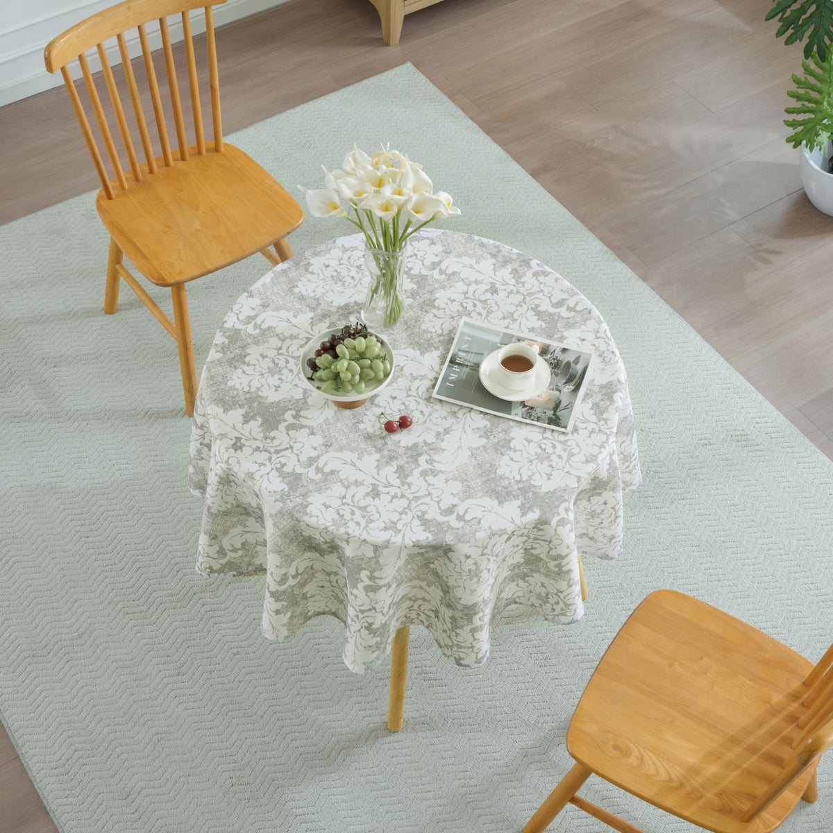Rectangle Tablecloth 52" x 70" 100% Waterproof Fabric — Wipe-Clean, Tear-Proof Decorative Table Cover for Indoor & Outdoor Dining Elegant Patterns for Kitchens, Dining Rooms, Wynona