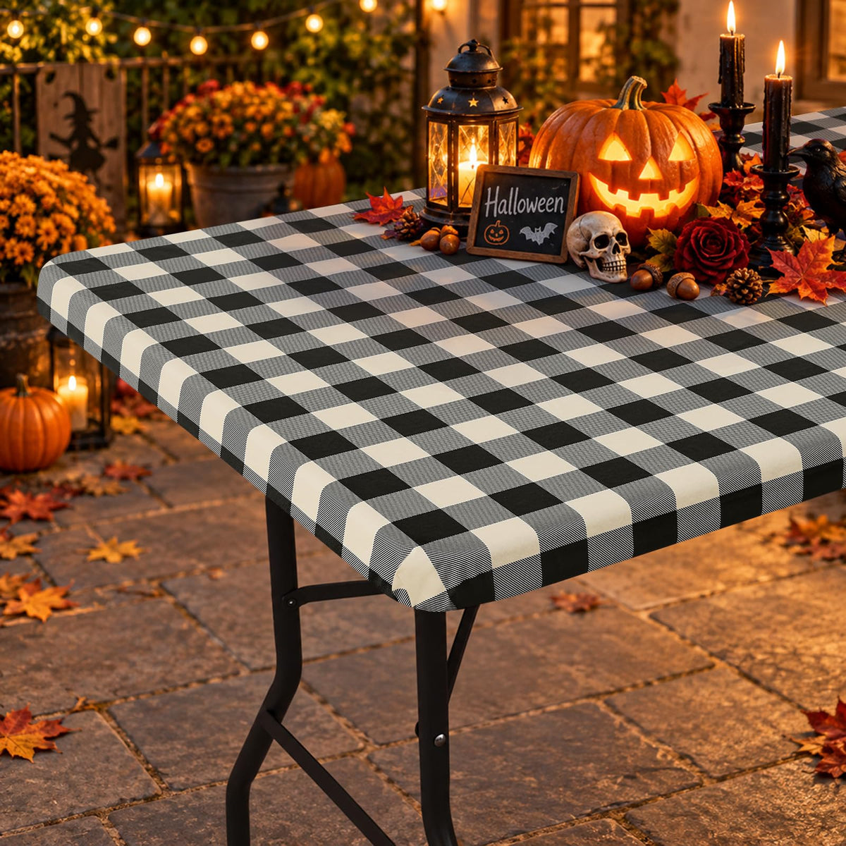 Smiry 6 Foot Picnic Table Cloth, Flannel Backed Fitted Vinyl tablecloths