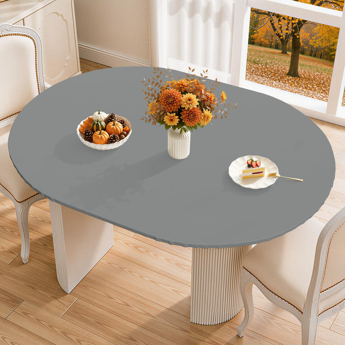 Smiry 45"-56" Round Fitted Tablecloth, Waterproof Plastic Table Cover