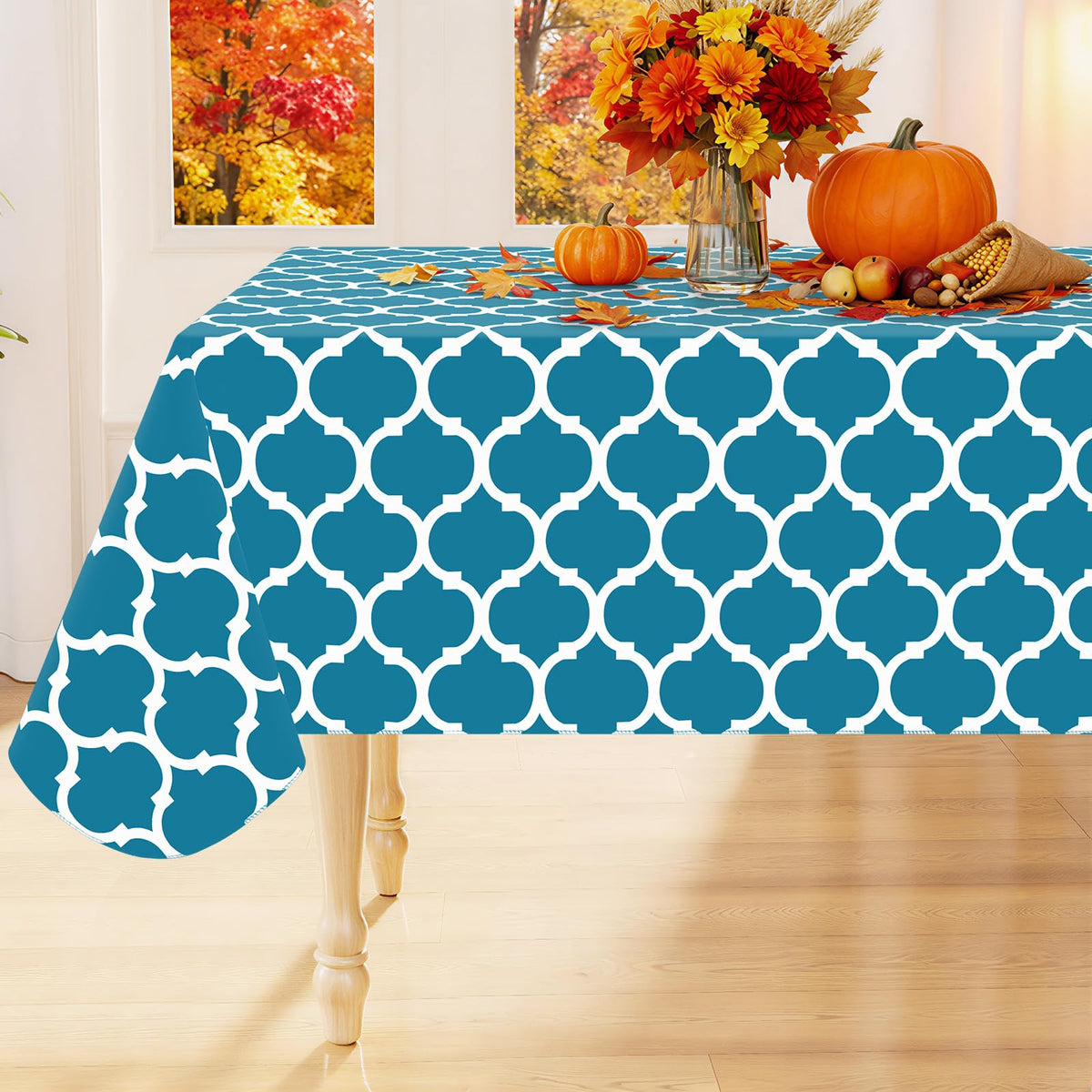 Smiry Rectangle Table Cloth, Flannel Backed Vinyl Tablecloth, 60"x84"